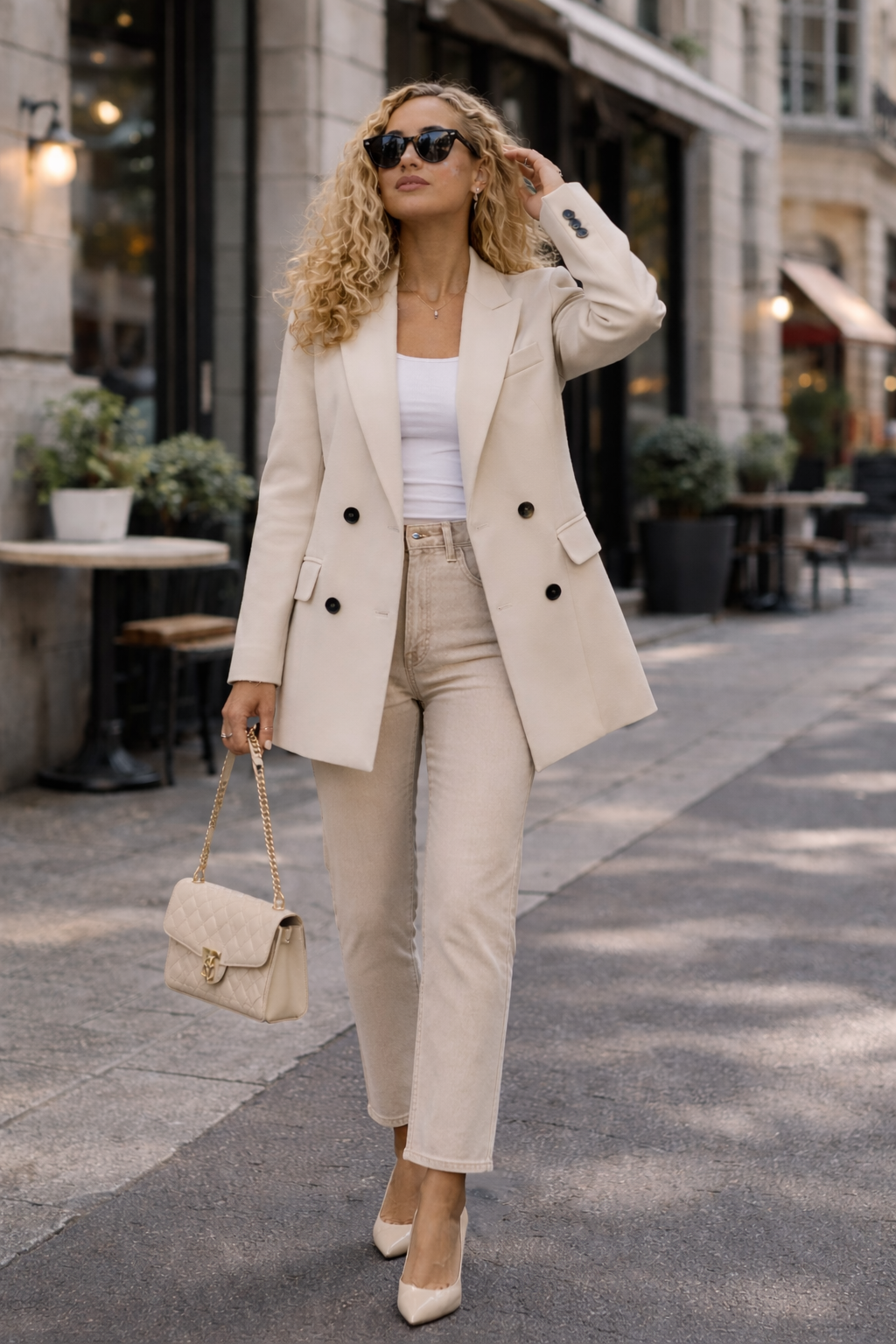 Shop Now Beige Double Breasted Oversized Blazer Dress – My Look