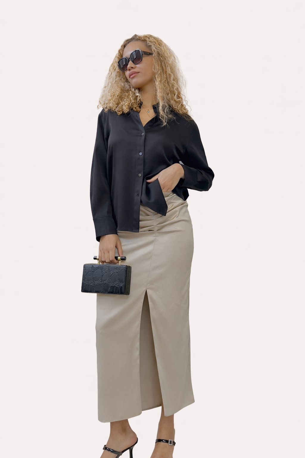 Black Idil Satin Blouse