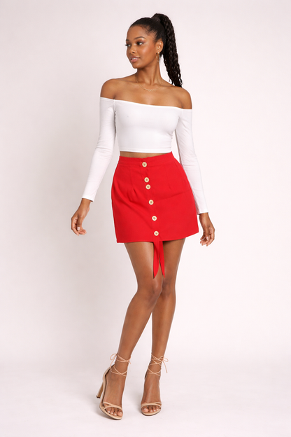 Red Buttoned Front Mini Skirt
