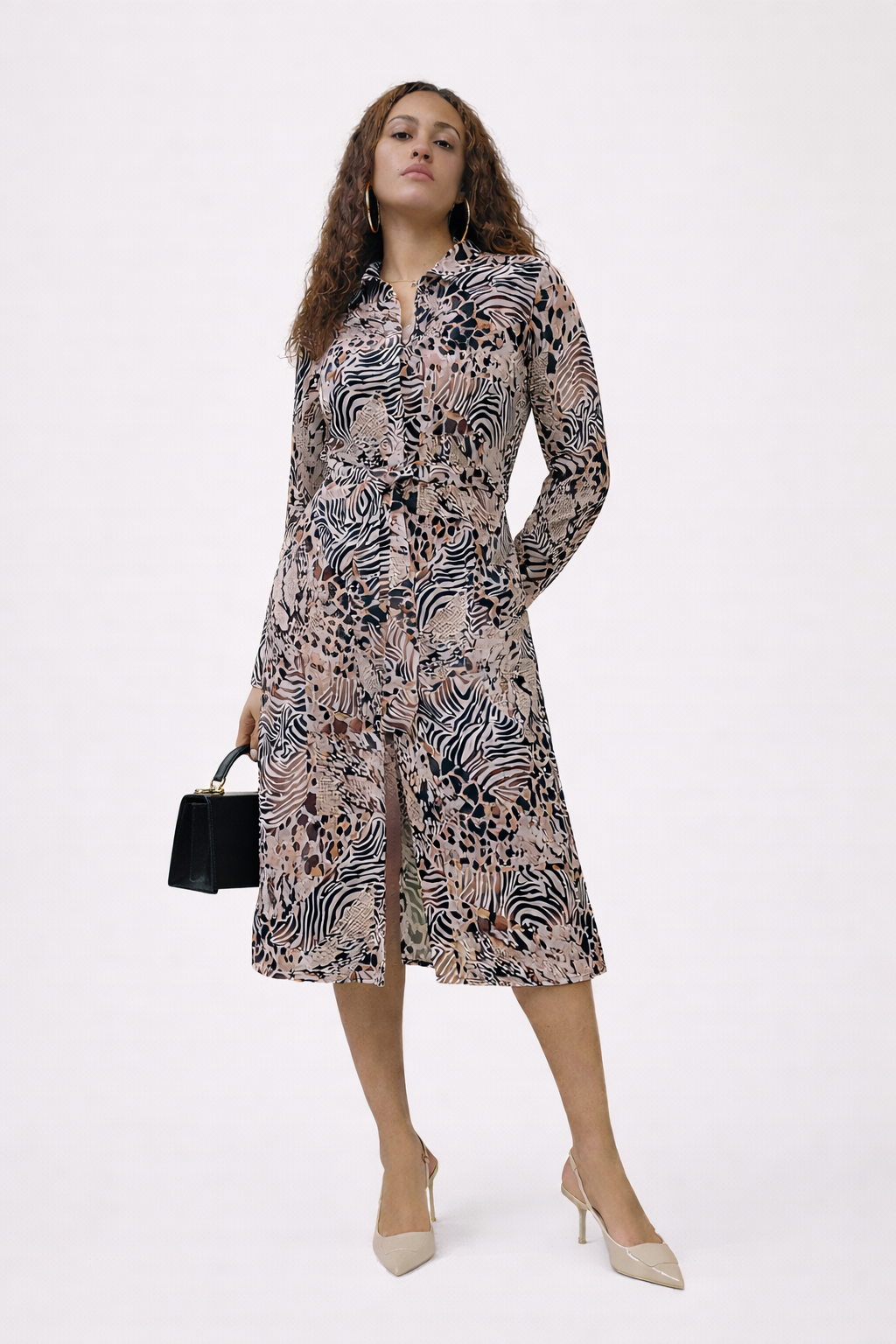 Buy Animal Print Long Sleeve Shirt Midi Dress Online My Look Buy Animal Print Long Sleeve Shirt Midi Dress Online My Look