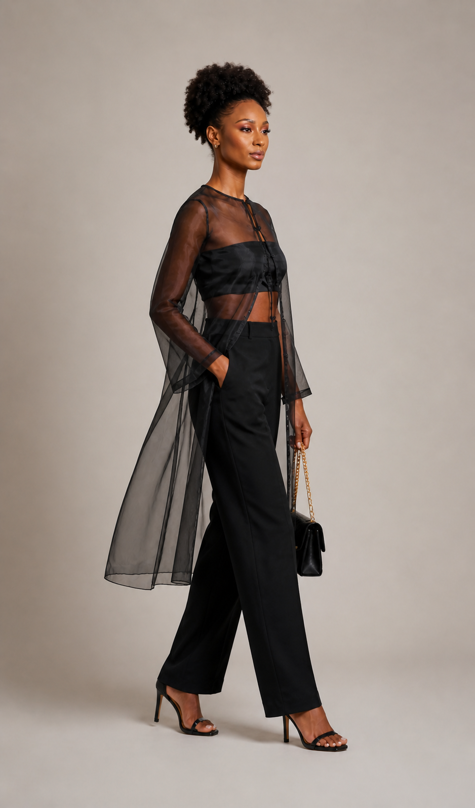 Sheer Organza Midi Dress – Black