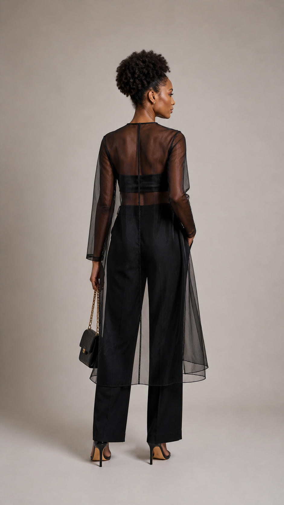 Sheer Organza Midi Dress – Black