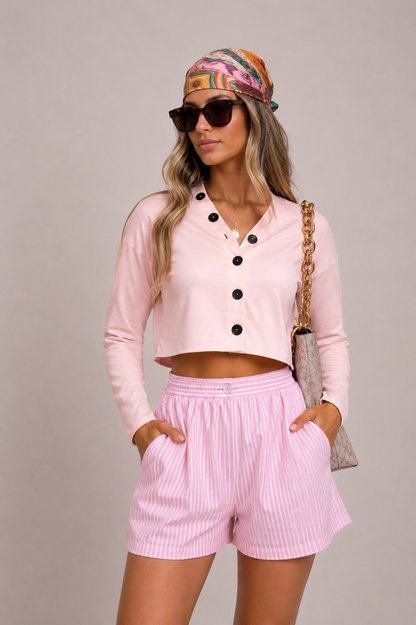 Pink Satin Long Sleeve Shirt