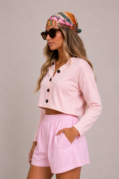 Pink Satin Long Sleeve Shirt