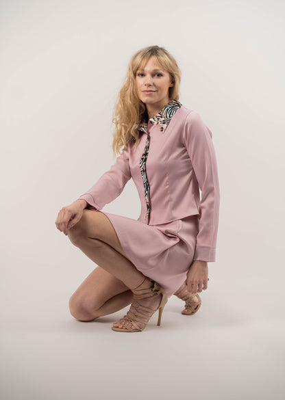 Mauve Collared Satin Long Sleeve Shirt