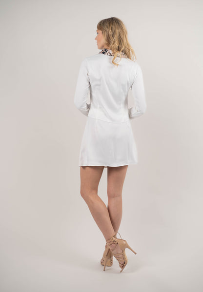 White Collared Satin Long Sleeve Shirt