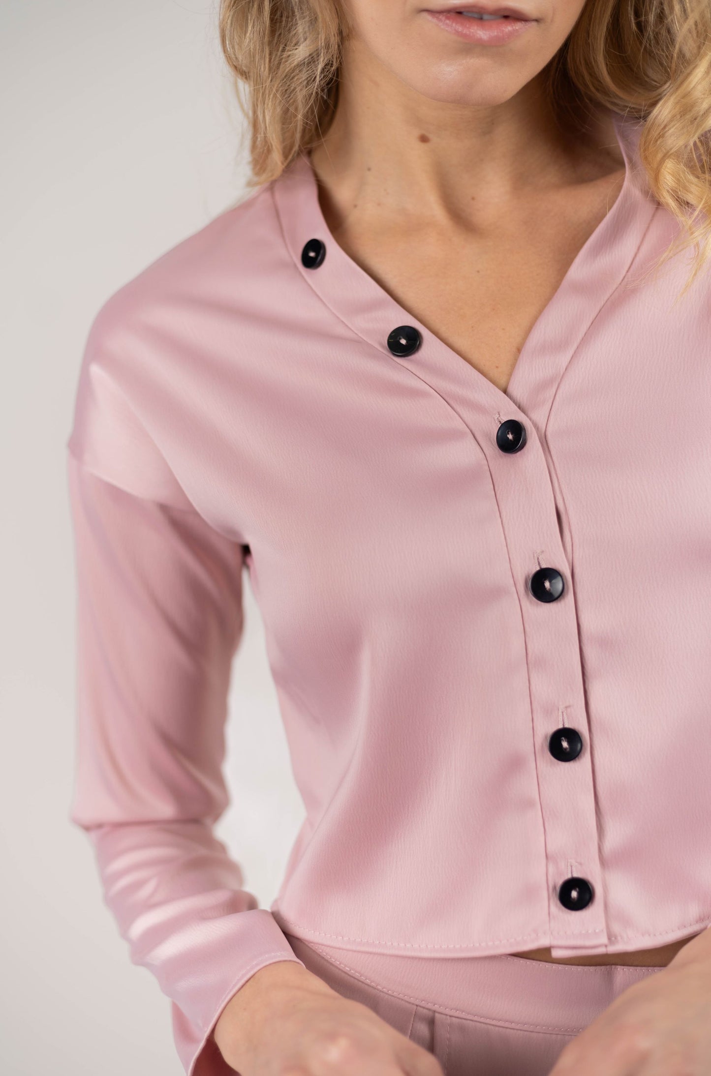 Mauve Satin Long Sleeve Shirt