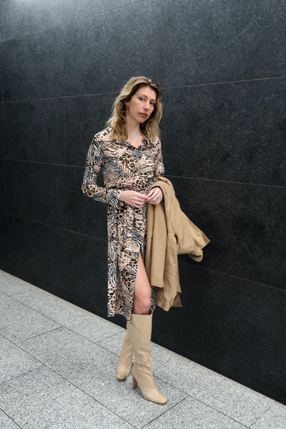 Shirt Midi Dress - Animal Print