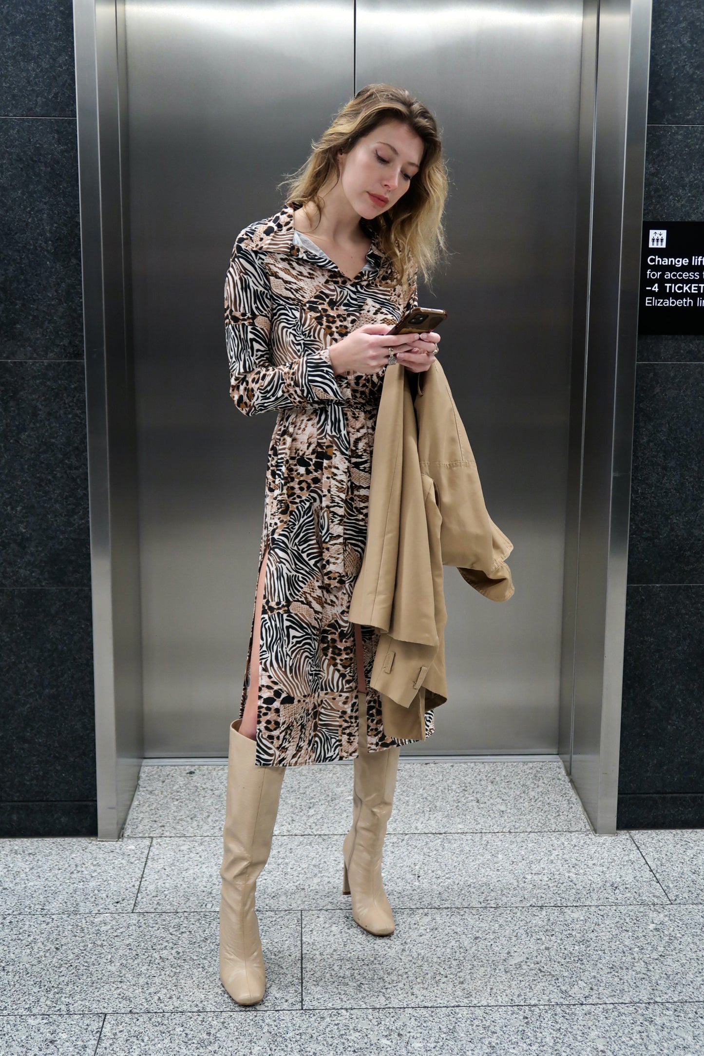 Shirt Midi Dress - Animal Print