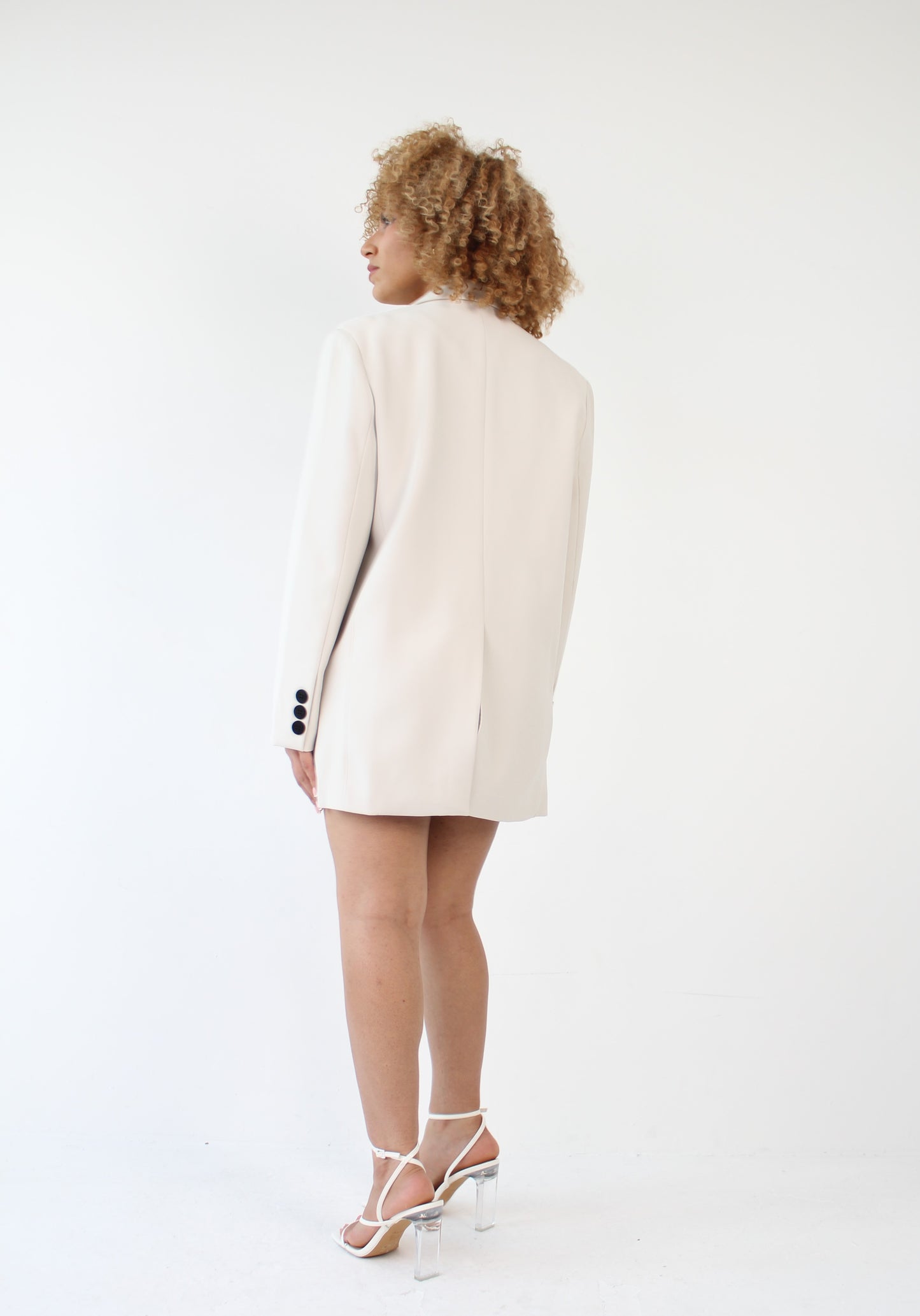 Beige Double Breasted Oversized Blazer Dress