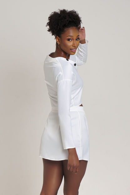 White Satin Long Sleeve Shirt