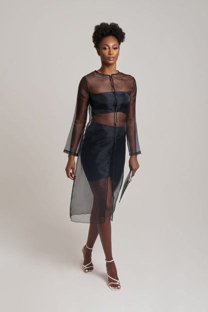 Black Sheer Midi Dress in Lux Organza