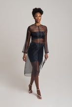 Load image into Gallery viewer, Black Long Sleeve Midi Dress In Luxury Organza
