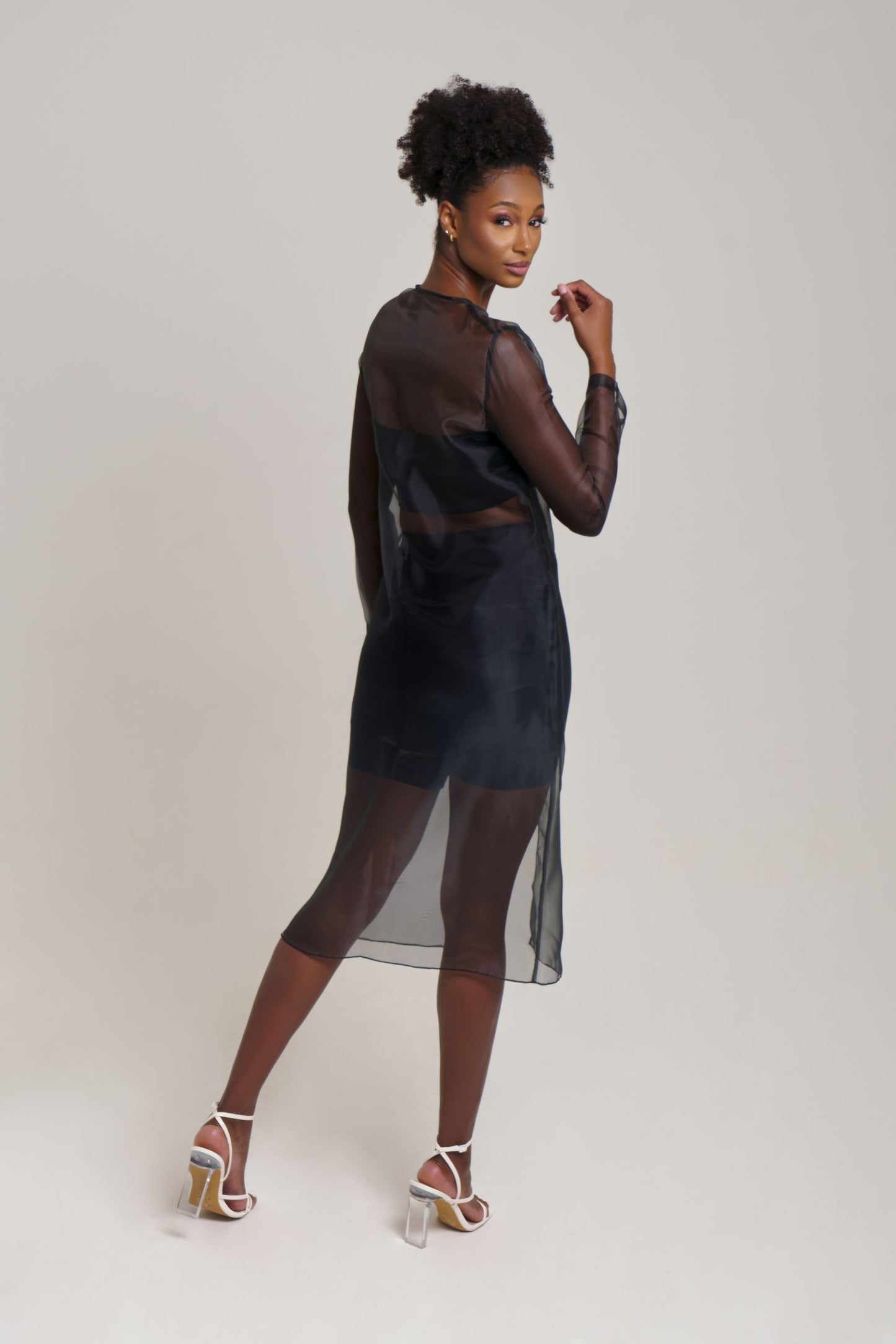 Black Sheer Midi Dress in Lux Organza