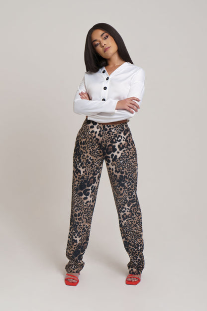 Leopard Print Wide Leg Pants