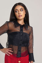 Load image into Gallery viewer, Black Long Sleeve Shirt In Luxury Organza
